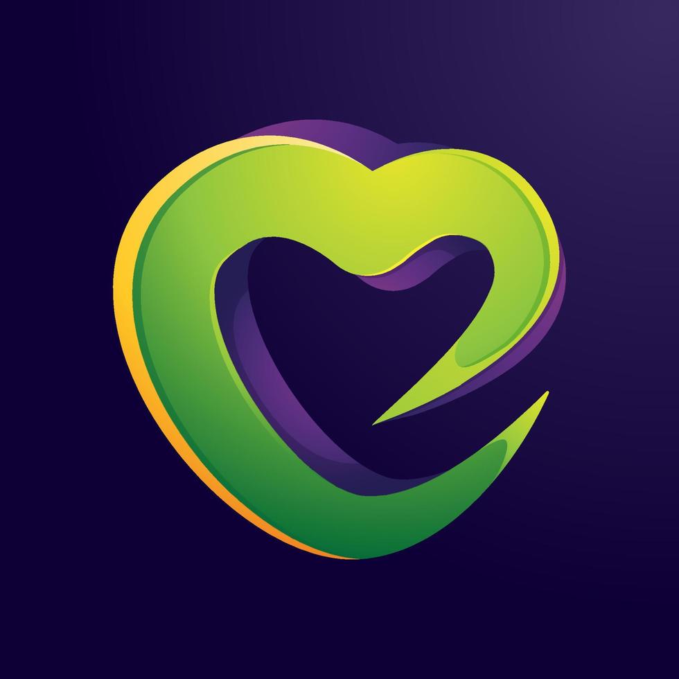 Letter E Abstract Logo, Green Love Logo Template vector