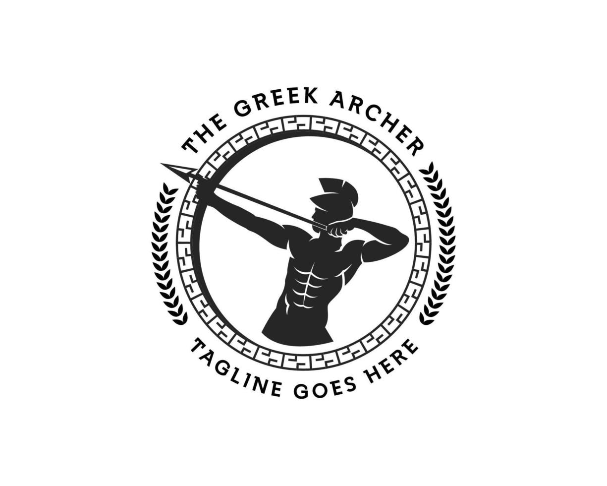 Ancient Archer logo. the greek archer circle logo. apollo god logo design template vector