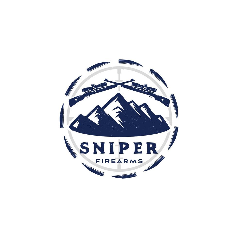 Vintage sniper firearms mountain logo design template vector