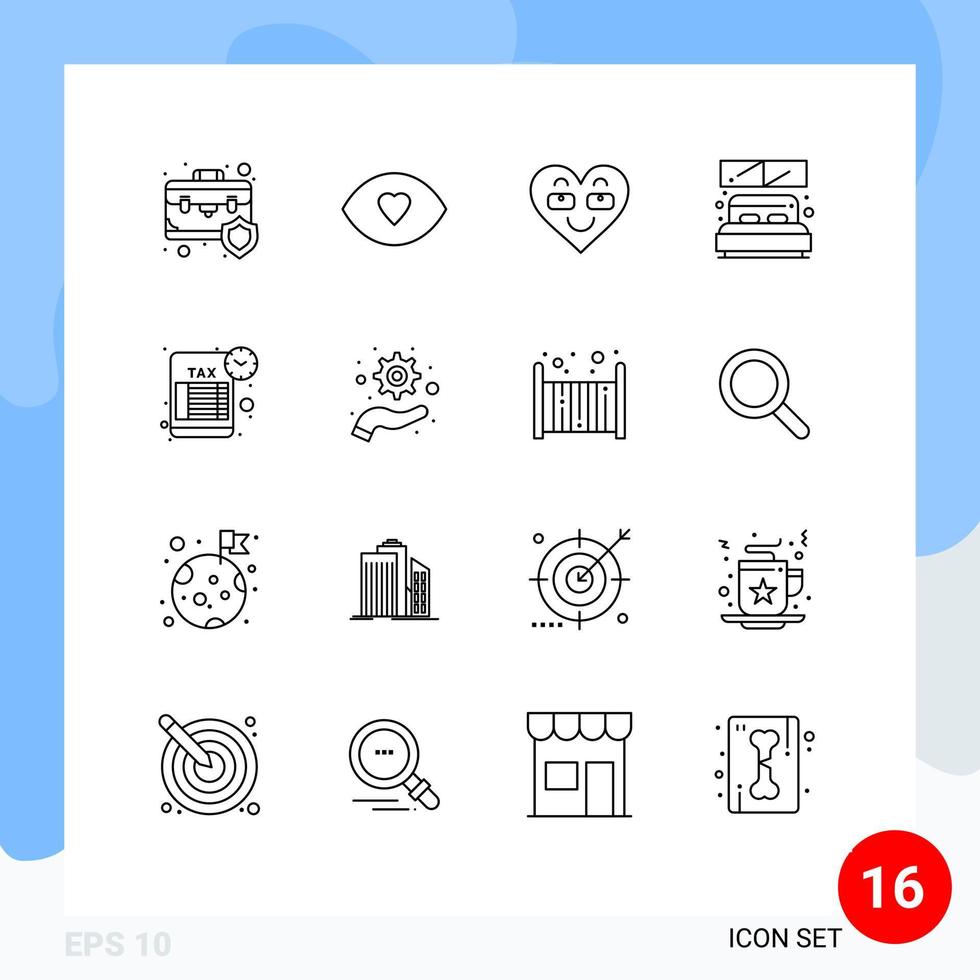 Stock Vector Icon Pack of 16 Line Signs and Symbols for window hotel vision bed favorite Editable Vector Design Elements