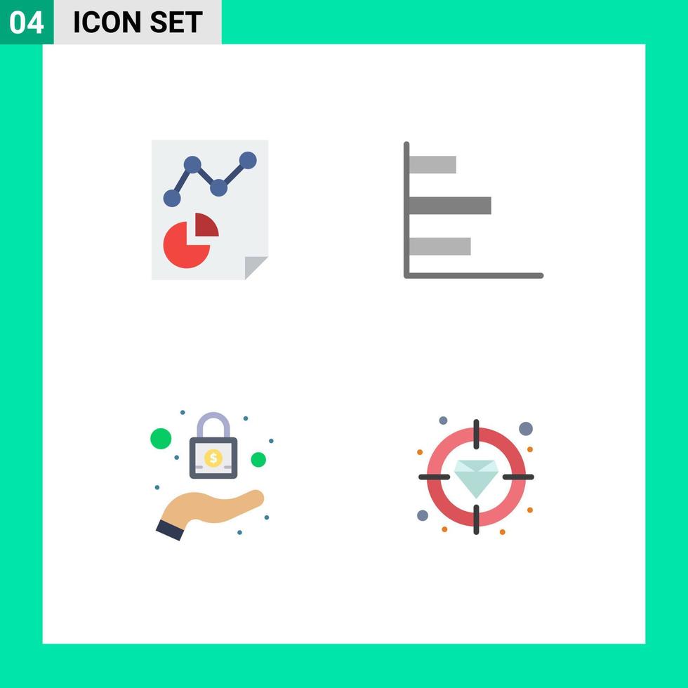 Pack of 4 creative Flat Icons of data protection report horizontal diamond Editable Vector Design Elements