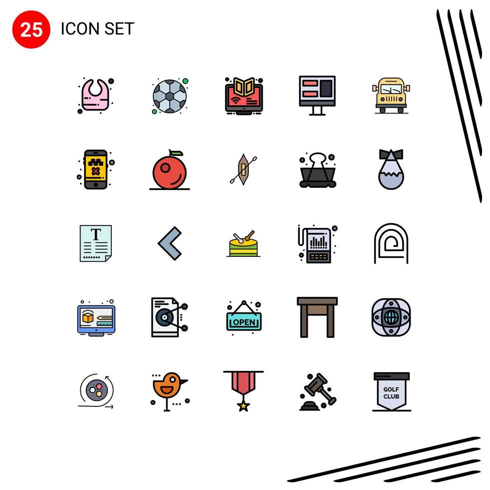 25 Universal Filled line Flat Colors Set for Web and Mobile Applications van window e monitor course Editable Vector Design Elements