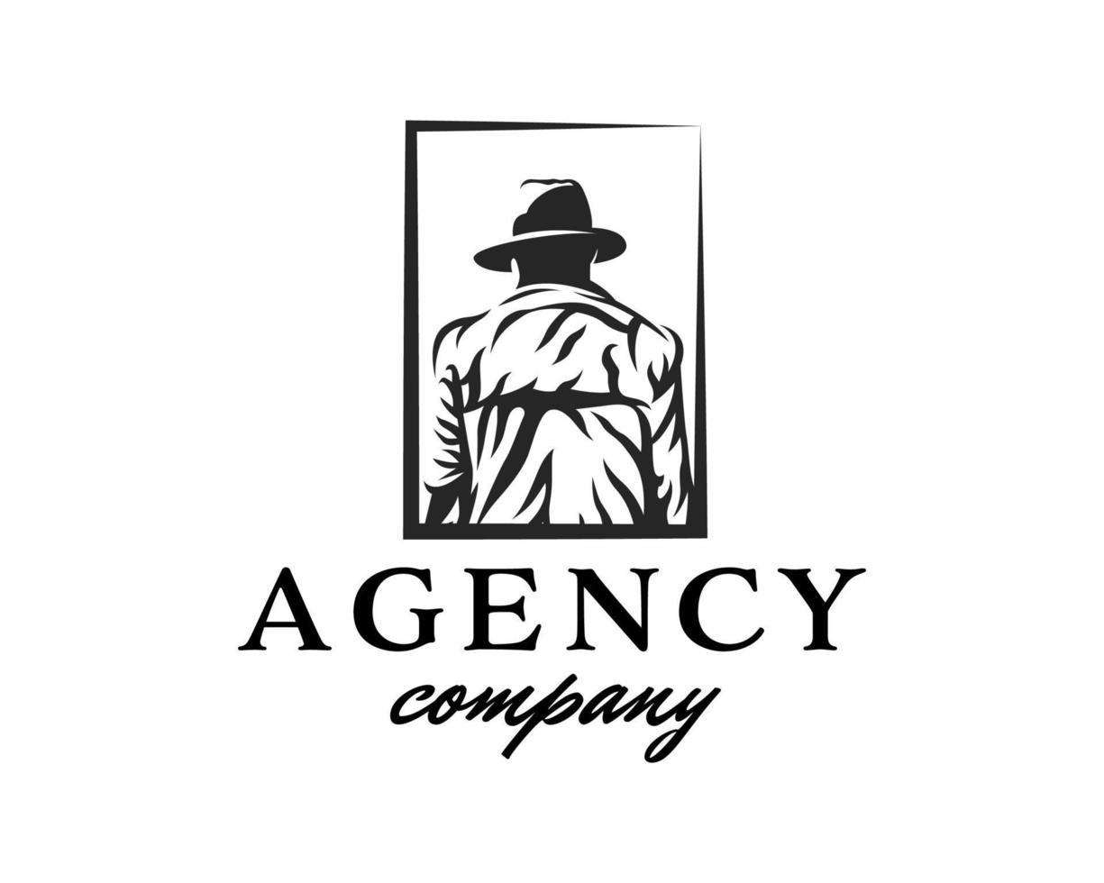 man in hat facing backwards logo. agent detective logo design template vector