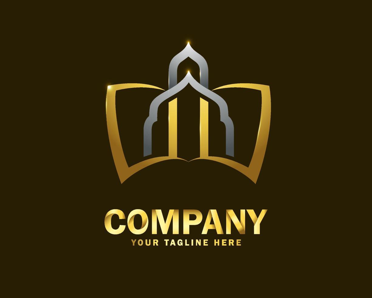 luxury gold islamic learning logo design template vector