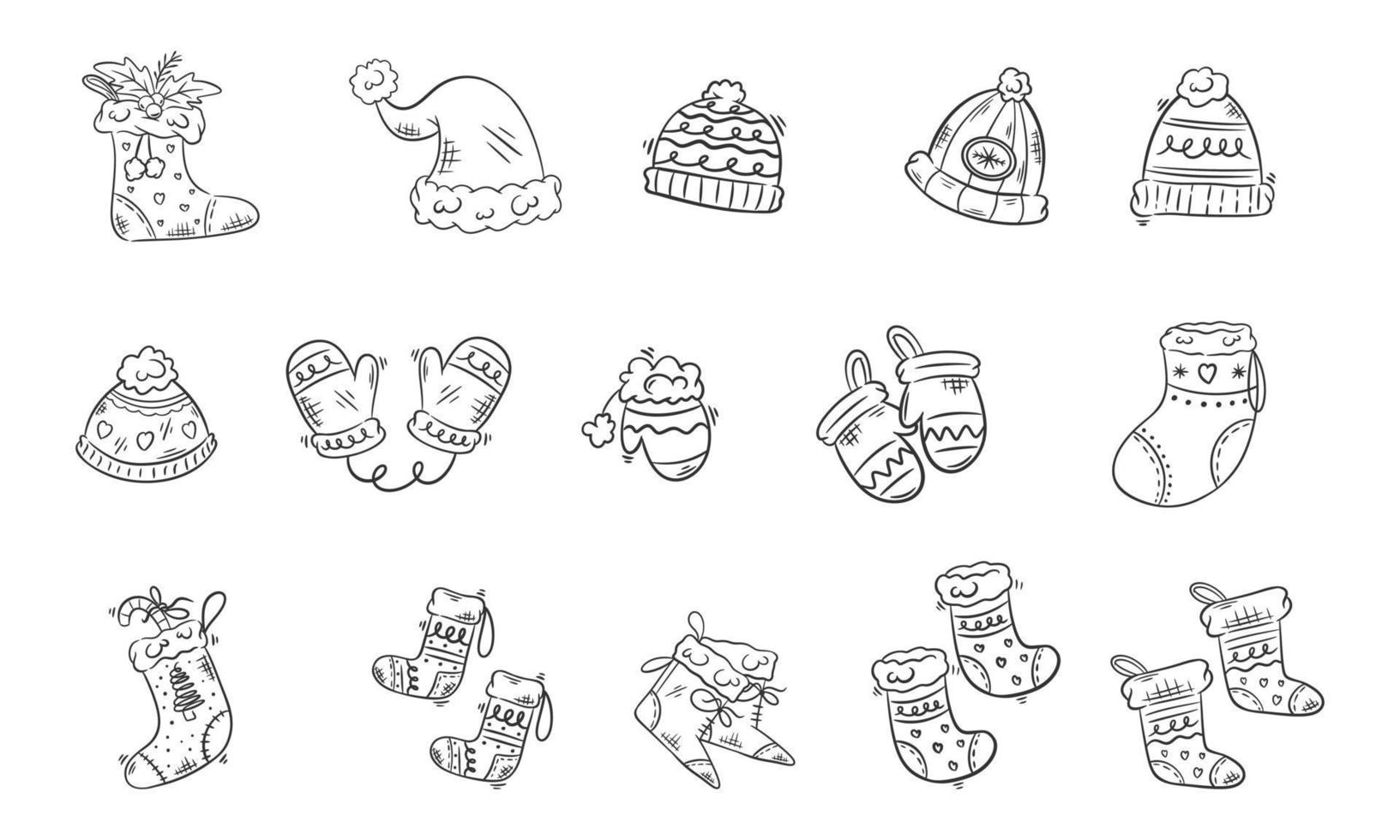 Gloves and sock for Christmas hand drawn coloring vector