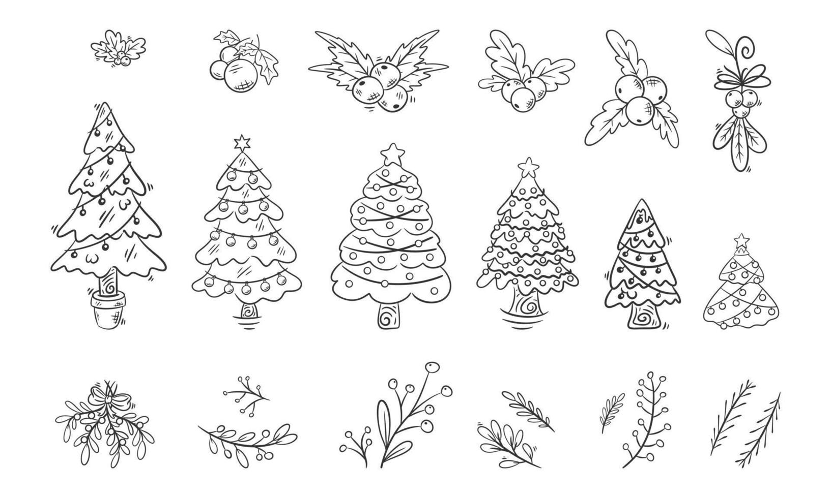 Tree and flower winter for Christmas hand drawn coloring vector