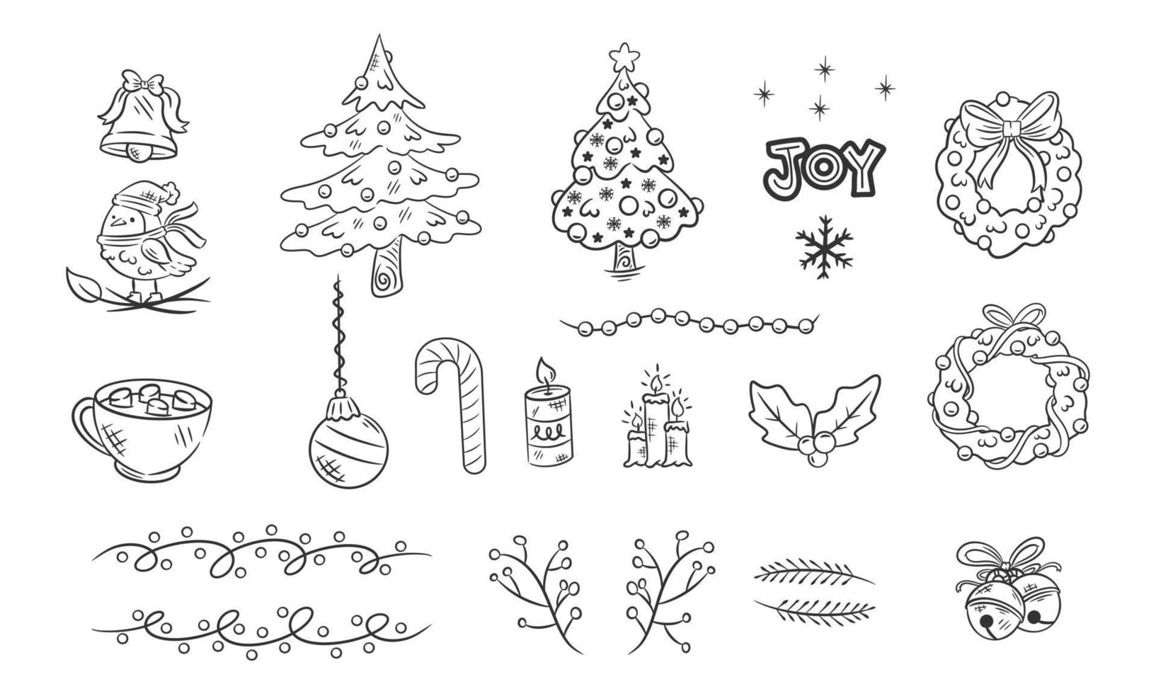 Christmas icons decoration hand drawn coloring vector