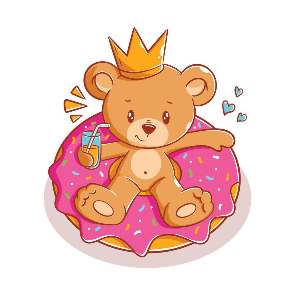 King bear is relaxing on a donut vector