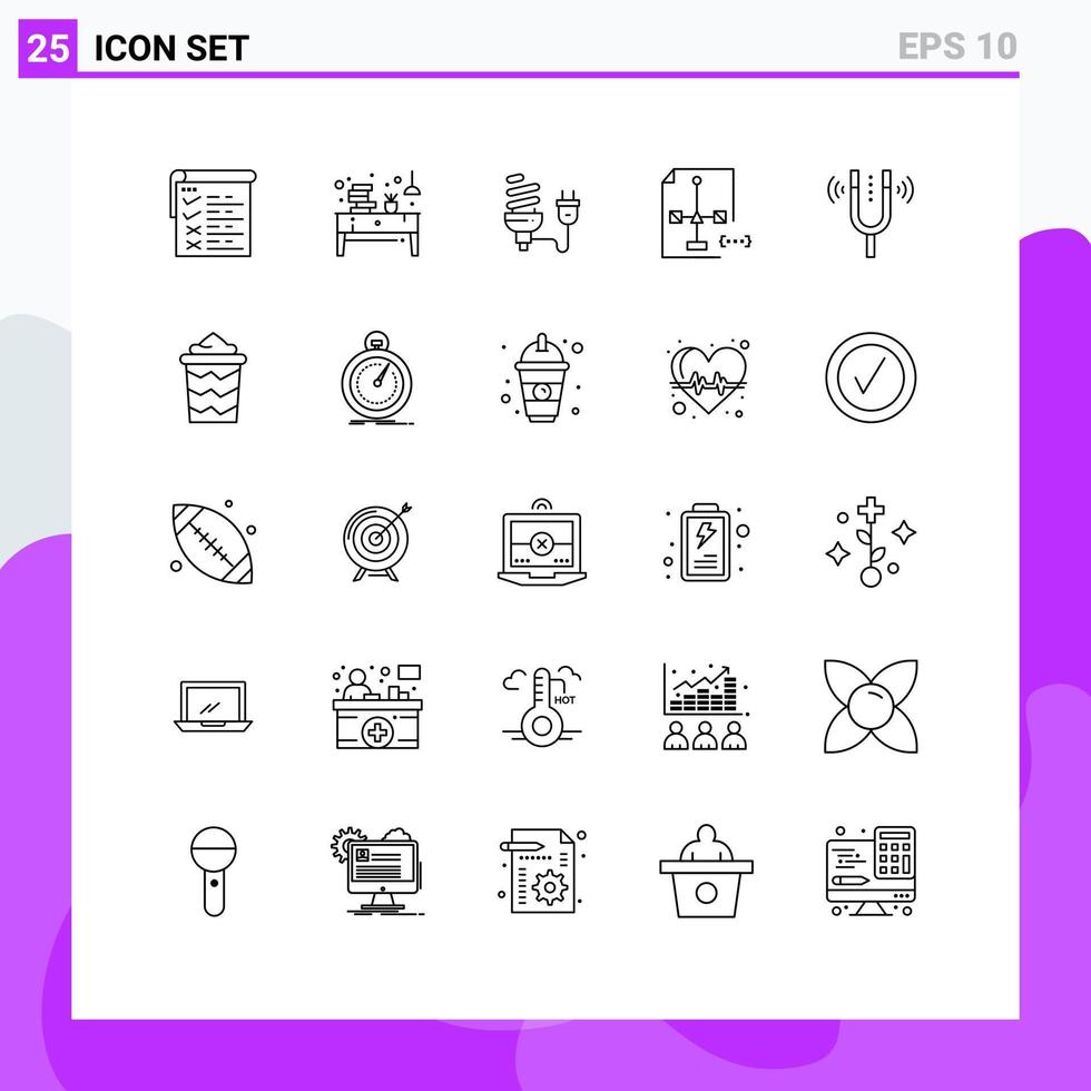 25 Universal Lines Set for Web and Mobile Applications development coding paper plug energy Editable Vector Design Elements