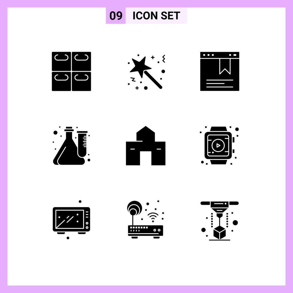 Pack of 9 Modern Solid Glyphs Signs and Symbols for Web Print Media such as home laboratory bookmark lab culture Editable Vector Design Elements