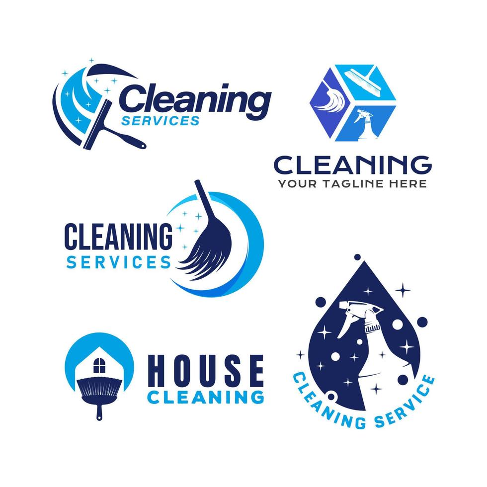 Collection of House cleaning service logo design template vector