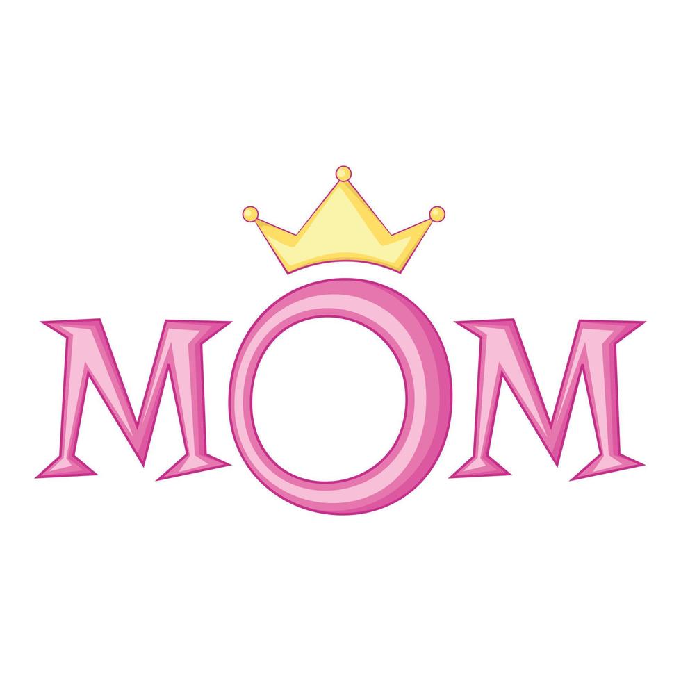 Letras de mamá con icono de corona, estilo de dibujos animados vector
