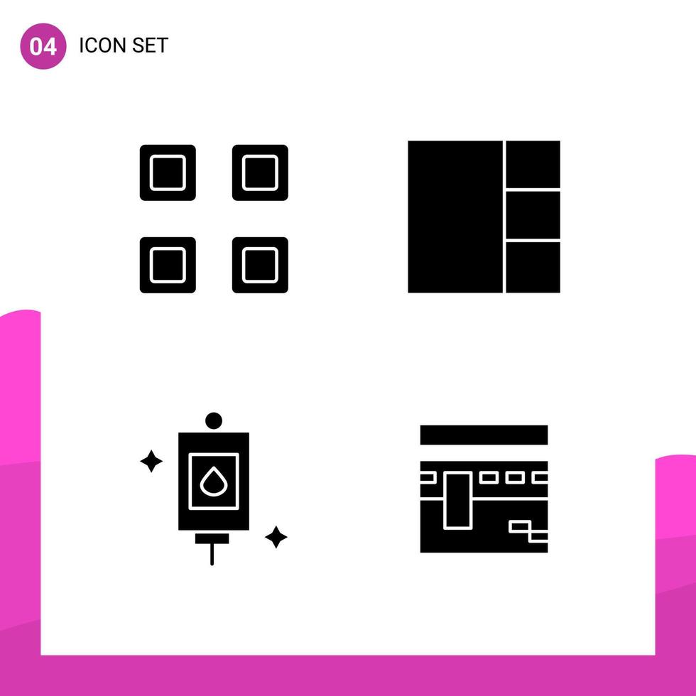 Glyph Icon set Pack of 4 Solid Icons isolated on White Background for responsive Website Design Print and Mobile Applications vector