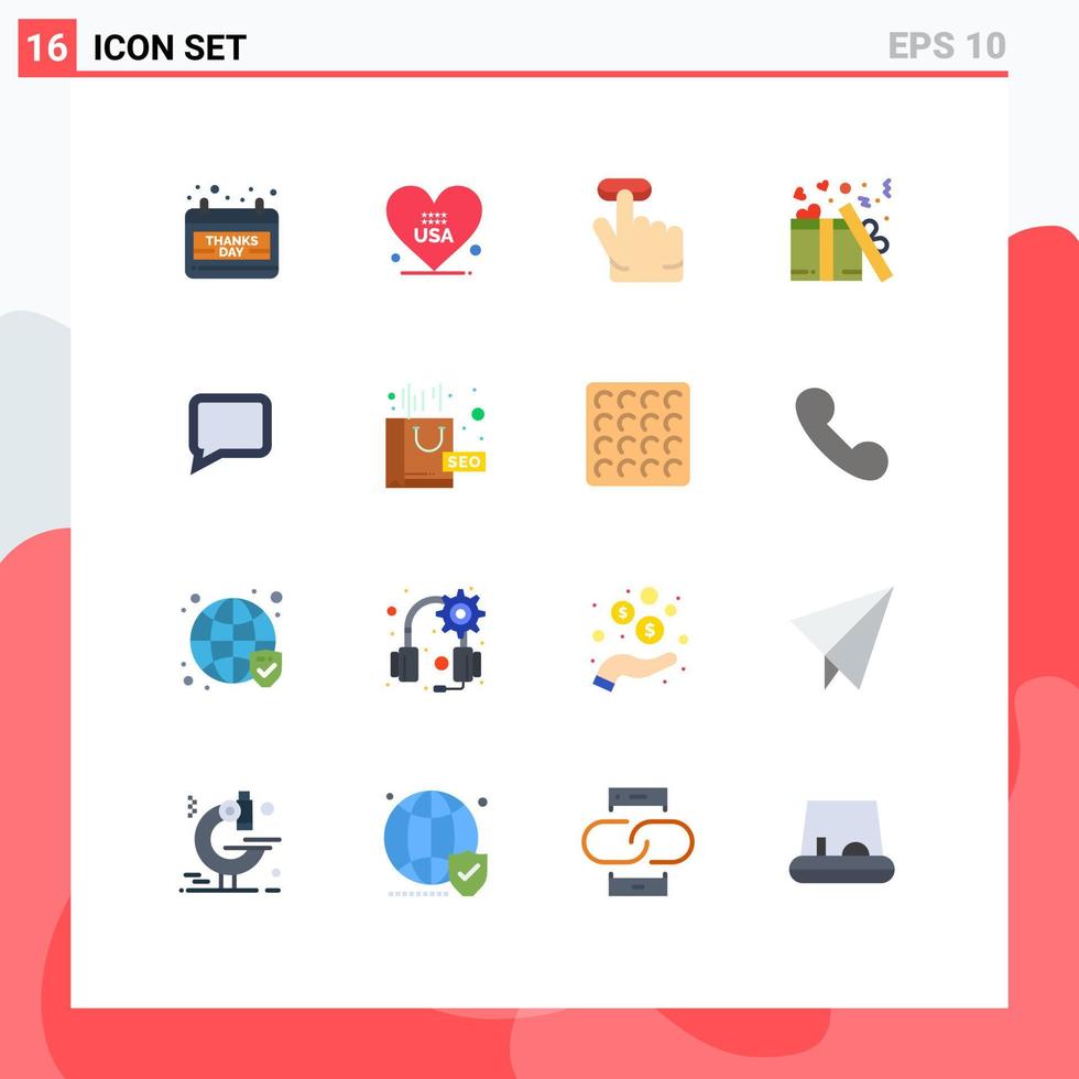 Pack of 16 creative Flat Colors of message chat click valentine love Editable Pack of Creative Vector Design Elements