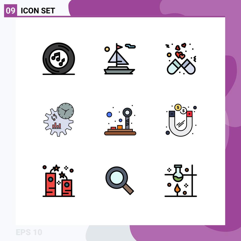 Group of 9 Filledline Flat Colors Signs and Symbols for control management capsule engineering medicine Editable Vector Design Elements