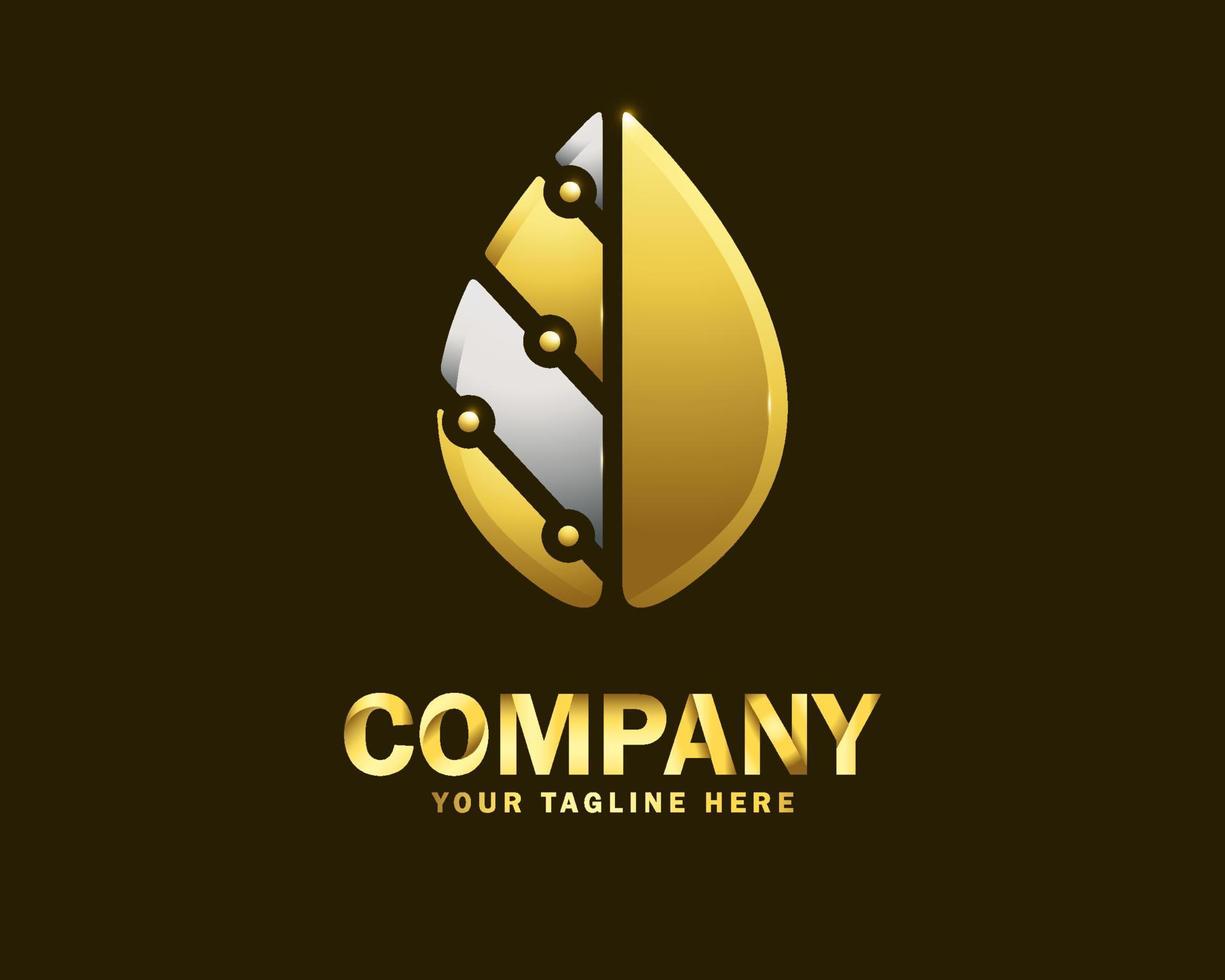 luxury gold leaf tech logo design template vector