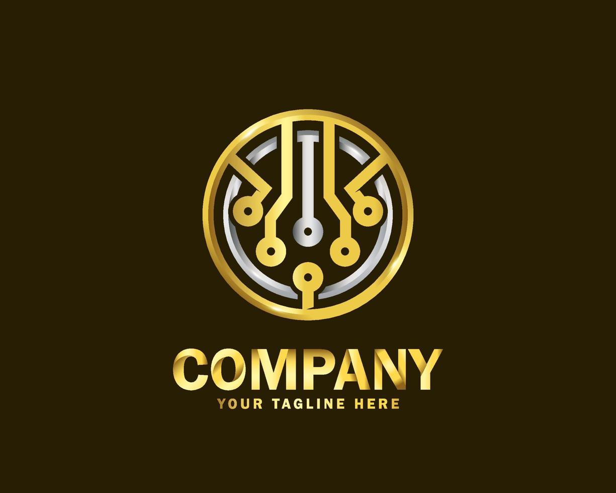 luxury gold rounded tech logo design template vector