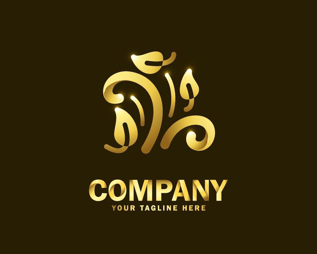 luxury gold nature leaf logo design template vector
