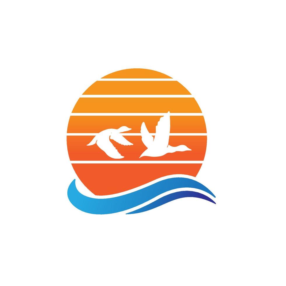flying duck sunset logo design template inspiration vector