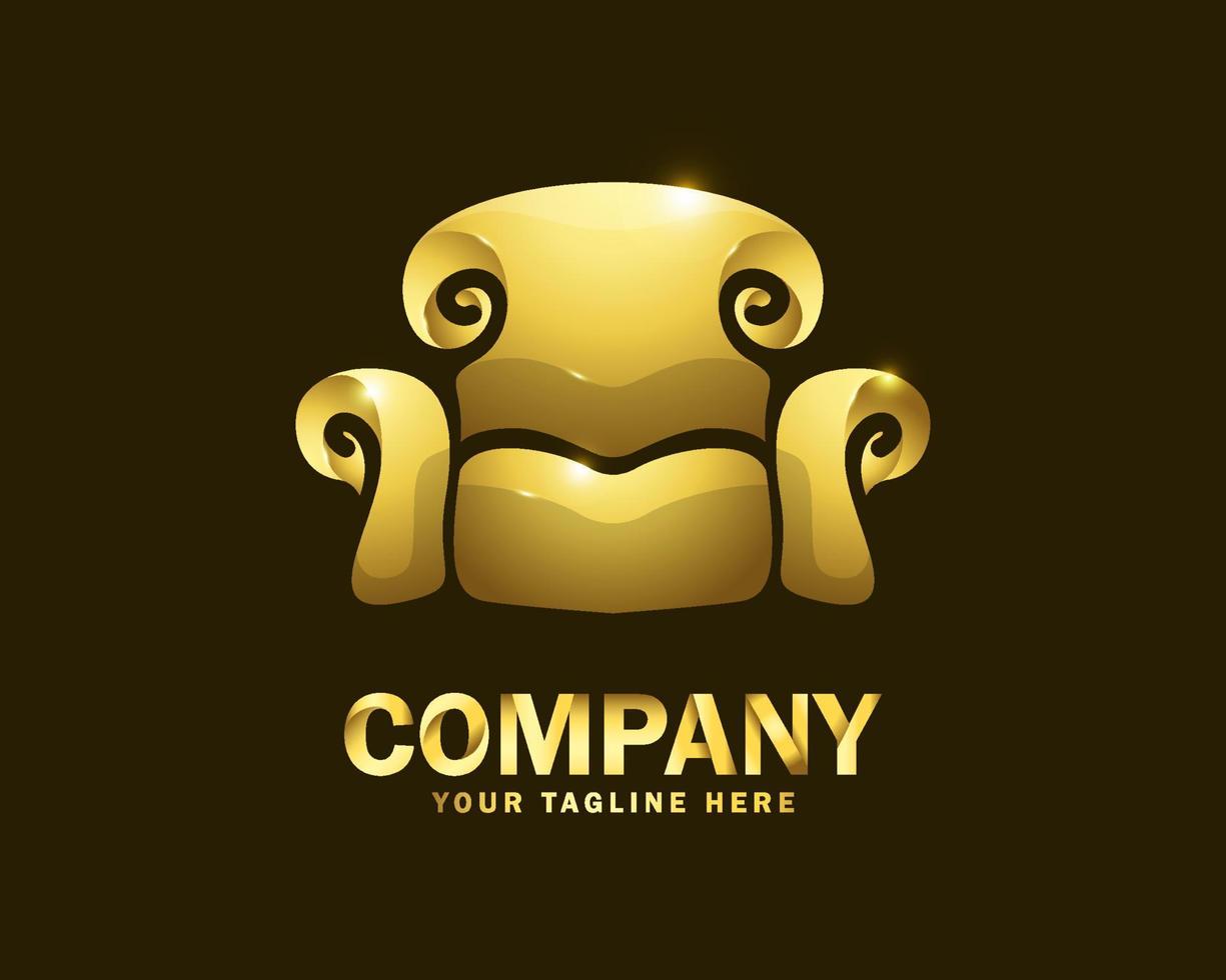 plantilla de diseño de logotipo de sofá dorado de lujo vector