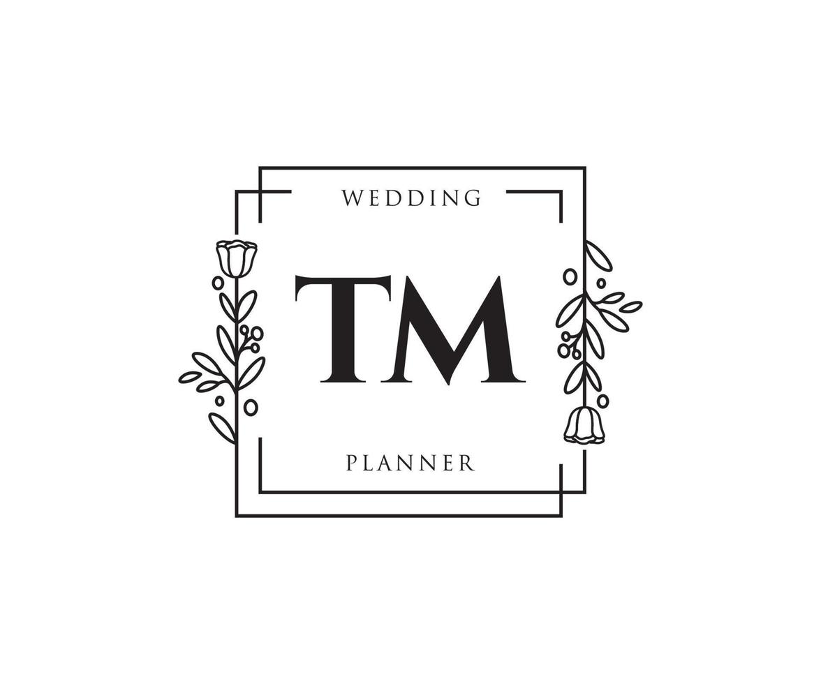 Initial TM feminine logo. Usable for Nature, Salon, Spa, Cosmetic and Beauty Logos. Flat Vector Logo Design Template Element.
