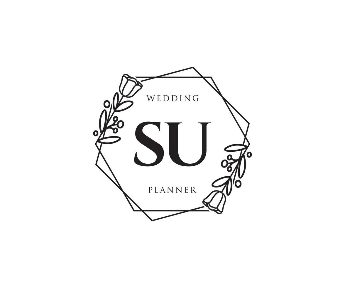 Initial SU feminine logo. Usable for Nature, Salon, Spa, Cosmetic and Beauty Logos. Flat Vector Logo Design Template Element.