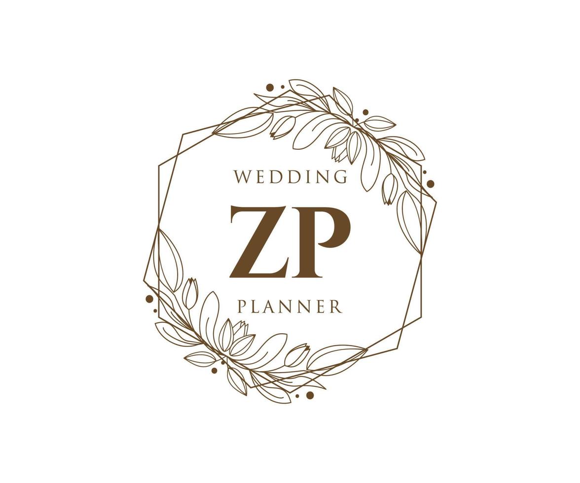 ZP Initials letter Wedding monogram logos collection, hand drawn modern minimalistic and floral templates for Invitation cards, Save the Date, elegant identity for restaurant, boutique, cafe in vector