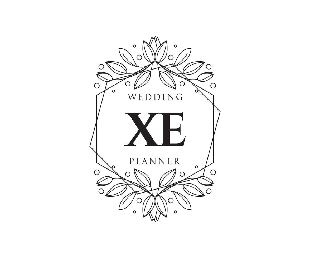 colección de logotipos de monograma de boda con letras iniciales xe, plantillas florales y minimalistas modernas dibujadas a mano para tarjetas de invitación, guardar la fecha, identidad elegante para restaurante, boutique, café en vector