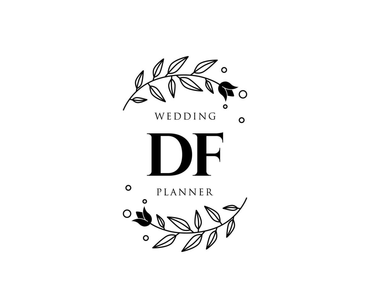 colección de logotipos de monograma de boda con letras iniciales df, plantillas florales y minimalistas modernas dibujadas a mano para tarjetas de invitación, guardar la fecha, identidad elegante para restaurante, boutique, café en vector