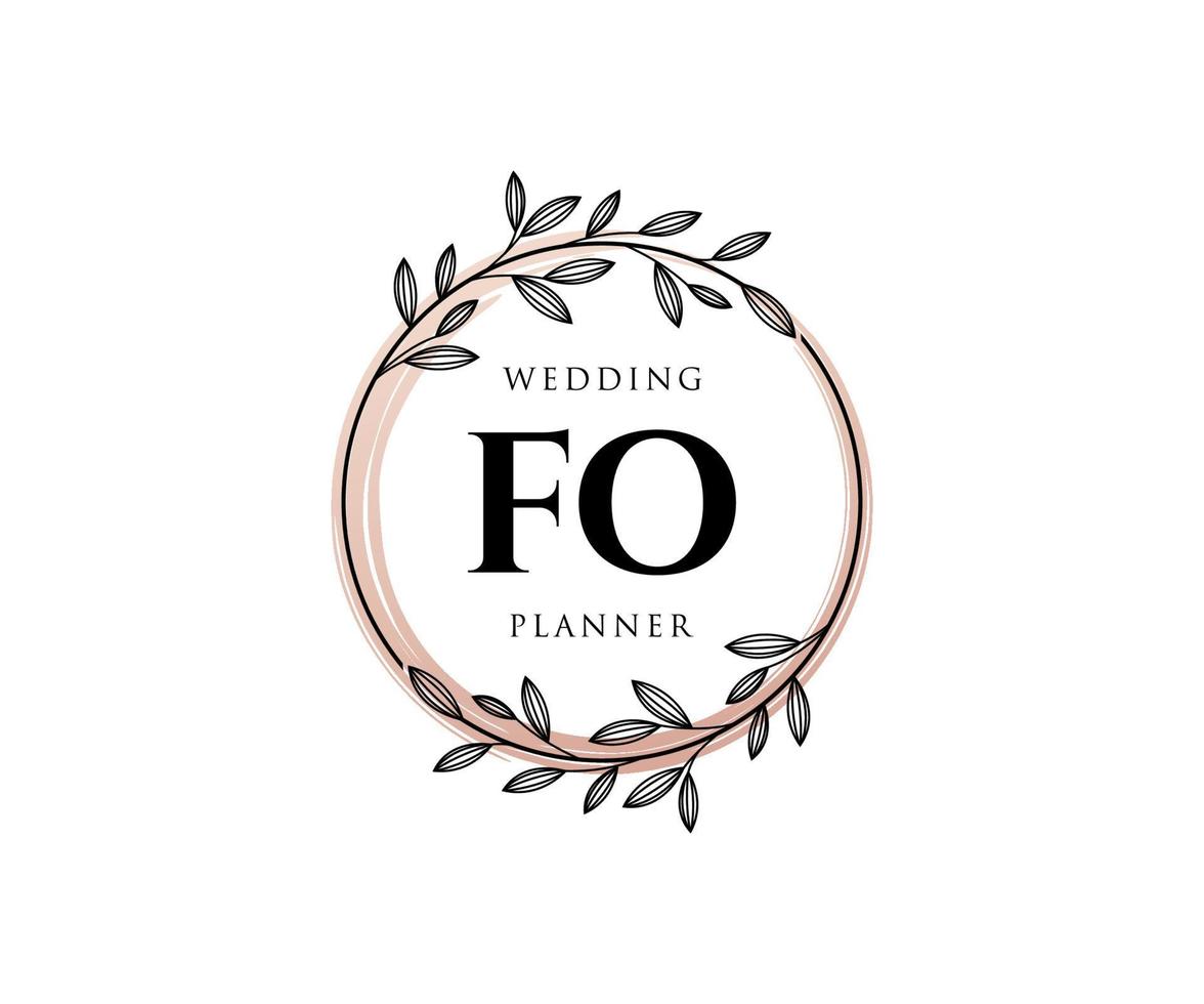 colección de logotipos de monogramas de boda con letras iniciales fo, plantillas florales y minimalistas modernas dibujadas a mano para tarjetas de invitación, guardar la fecha, identidad elegante para restaurante, boutique, café en vector