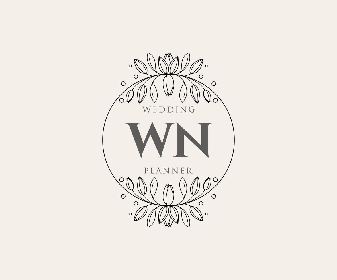 WN Initials letter Wedding monogram logos collection, hand drawn modern minimalistic and floral templates for Invitation cards, Save the Date, elegant identity for restaurant, boutique, cafe in vector