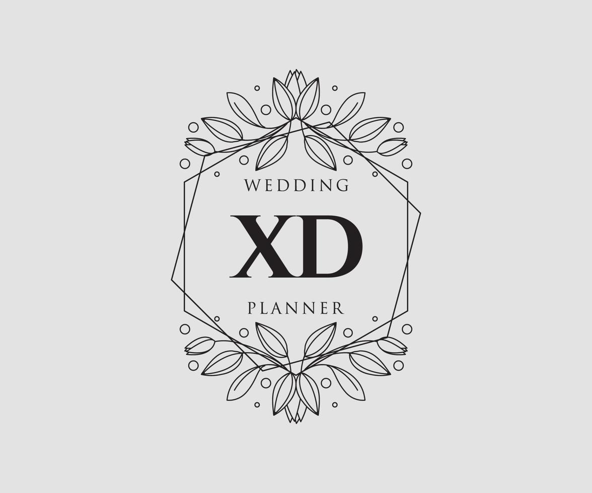 colección de logotipos de monograma de boda con letras iniciales xd, plantillas florales y minimalistas modernas dibujadas a mano para tarjetas de invitación, guardar la fecha, identidad elegante para restaurante, boutique, café en vector