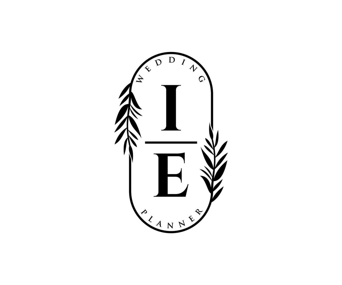 IE Initials letter Wedding monogram logos collection, hand drawn modern minimalistic and floral templates for Invitation cards, Save the Date, elegant identity for restaurant, boutique, cafe in vector