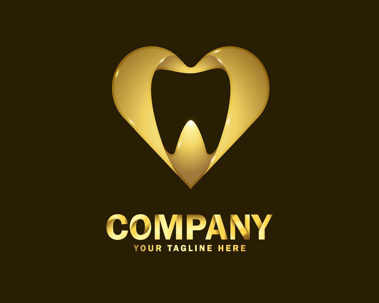 plantilla de diseño de logotipo de amor dental de oro de lujo vector