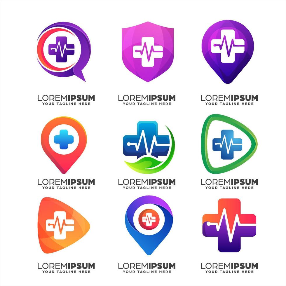 colección de plantilla de diseño de logotipo de pulso de salud de gradiente abstracto vector