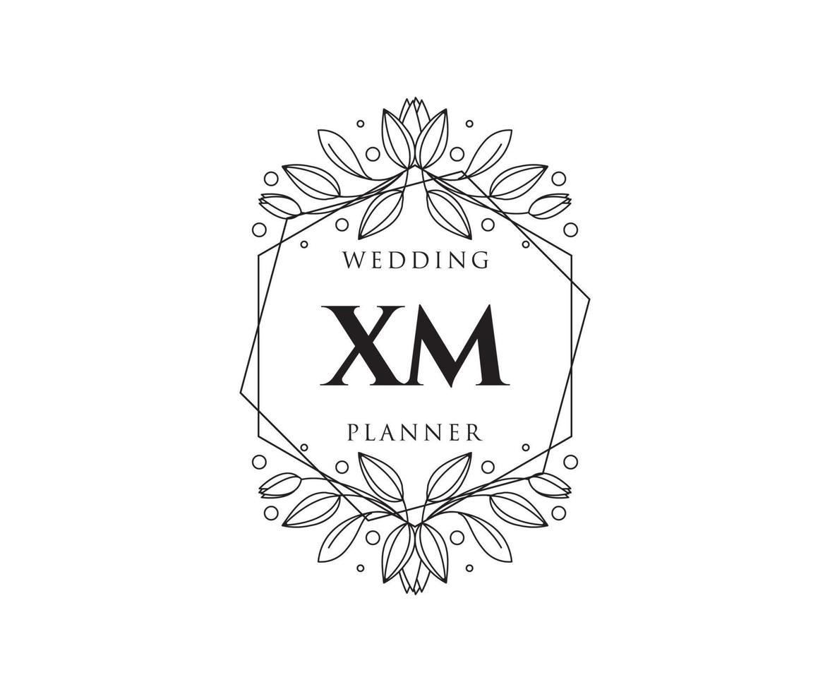 XM Initials letter Wedding monogram logos collection, hand drawn modern minimalistic and floral templates for Invitation cards, Save the Date, elegant identity for restaurant, boutique, cafe in vector