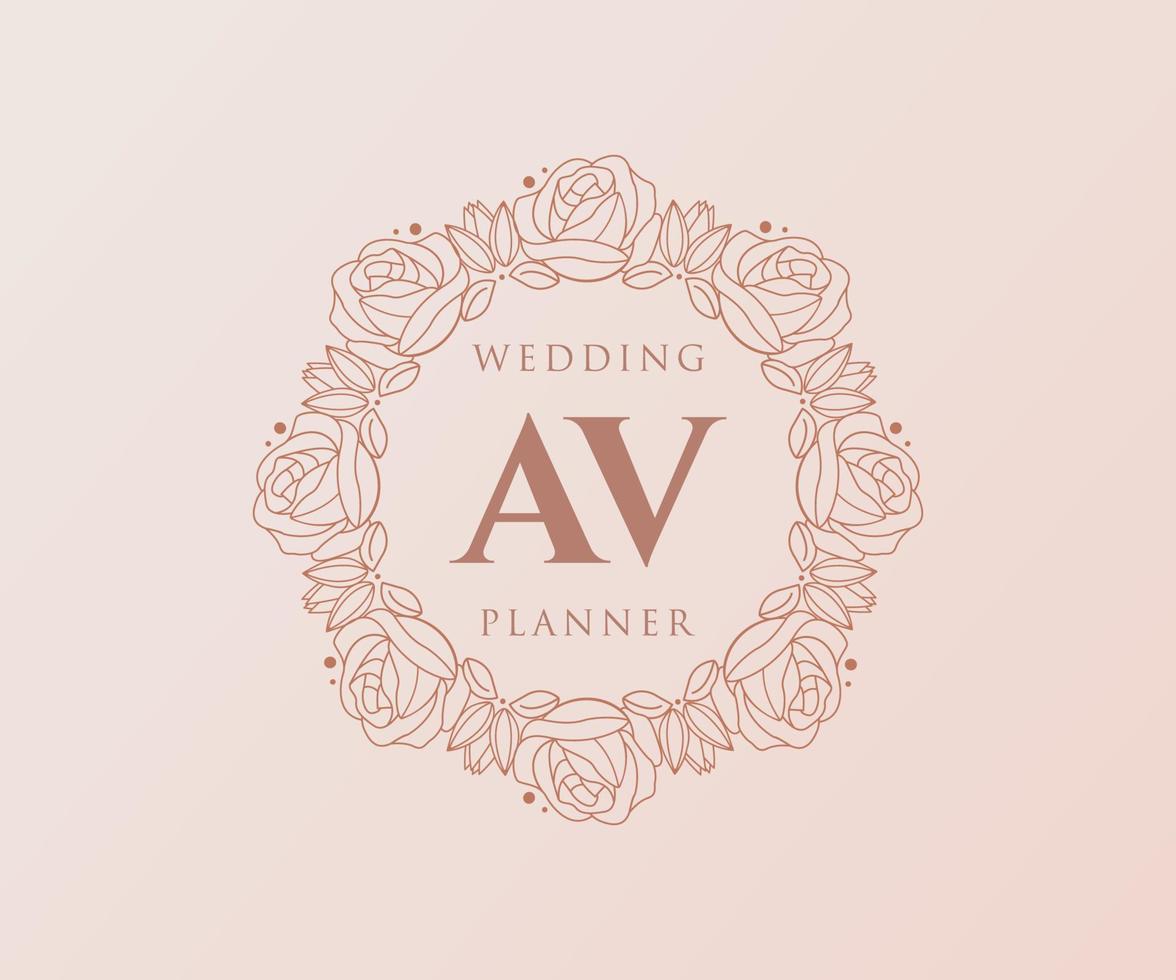 AV Initials letter Wedding monogram logos collection, hand drawn modern minimalistic and floral templates for Invitation cards, Save the Date, elegant identity for restaurant, boutique, cafe in vector