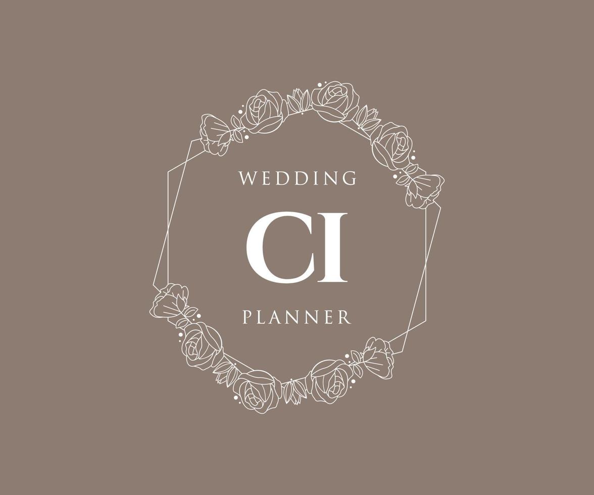 CI Initials letter Wedding monogram logos collection, hand drawn modern minimalistic and floral templates for Invitation cards, Save the Date, elegant identity for restaurant, boutique, cafe in vector