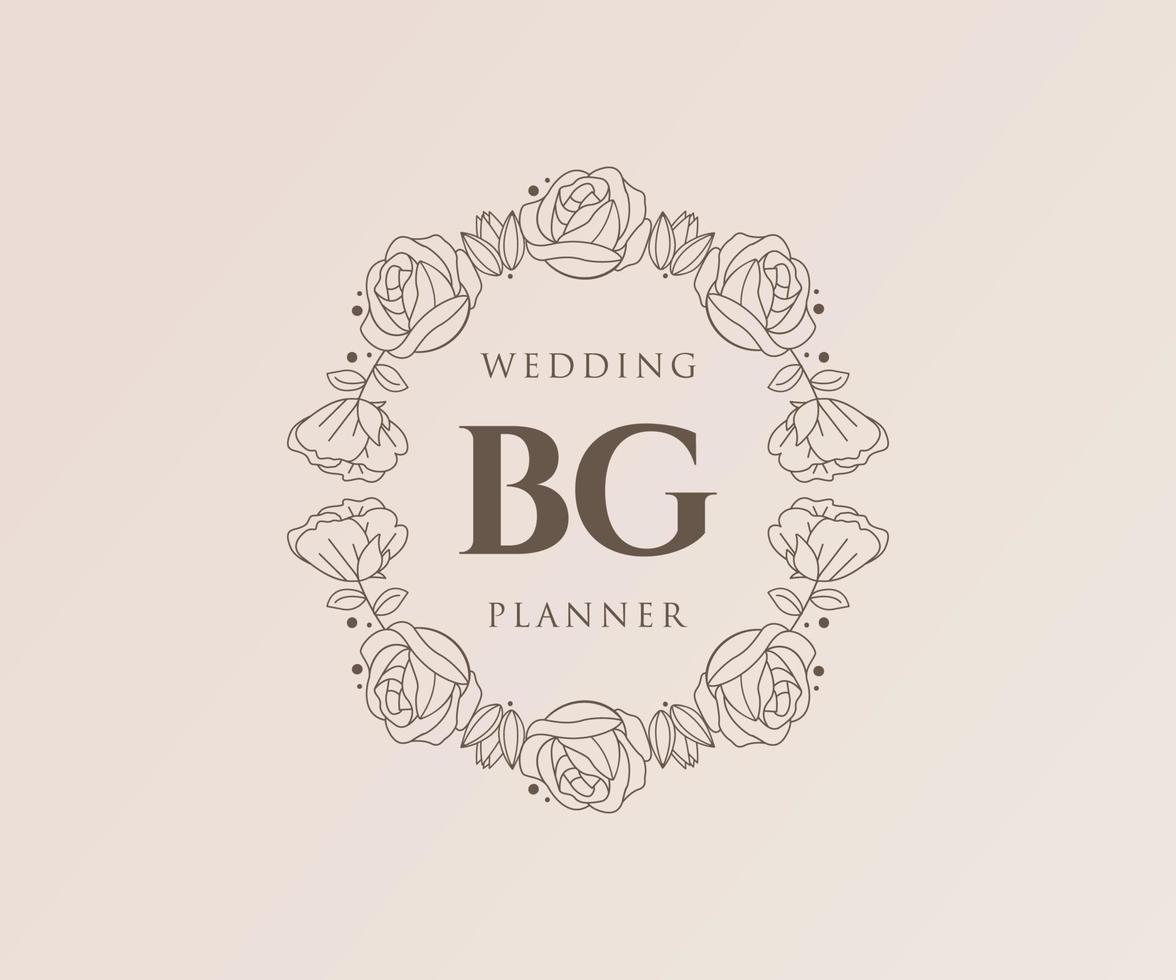 BG Initials letter Wedding monogram logos collection, hand drawn modern minimalistic and floral templates for Invitation cards, Save the Date, elegant identity for restaurant, boutique, cafe in vector