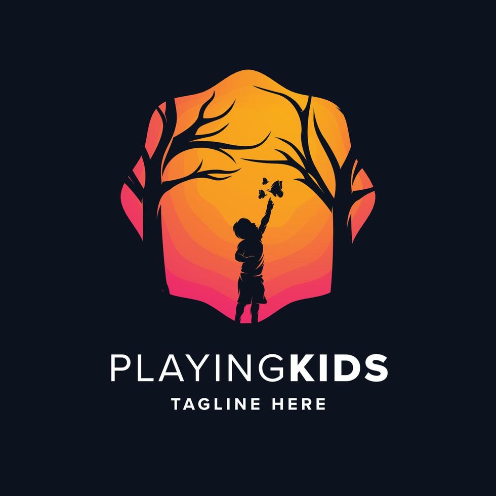 Playing Kids Logo Design Template vector