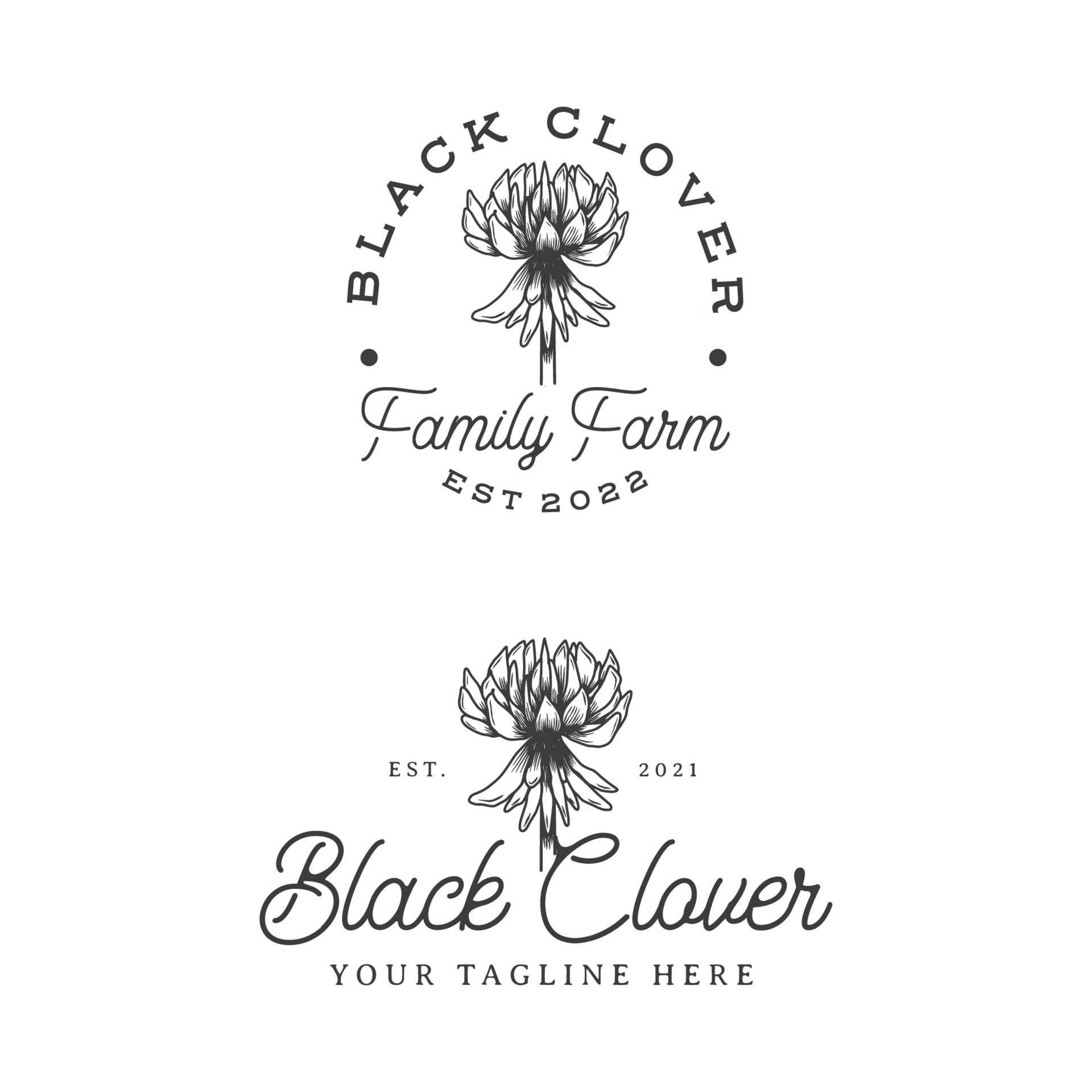 Vintage hand drawn black clover logo design template 14798728 Vector