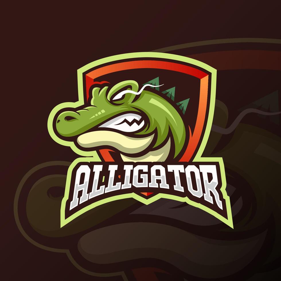 diseño de logotipo de esport de mascota de cabeza de cocodrilo o caimán verde enojado vector