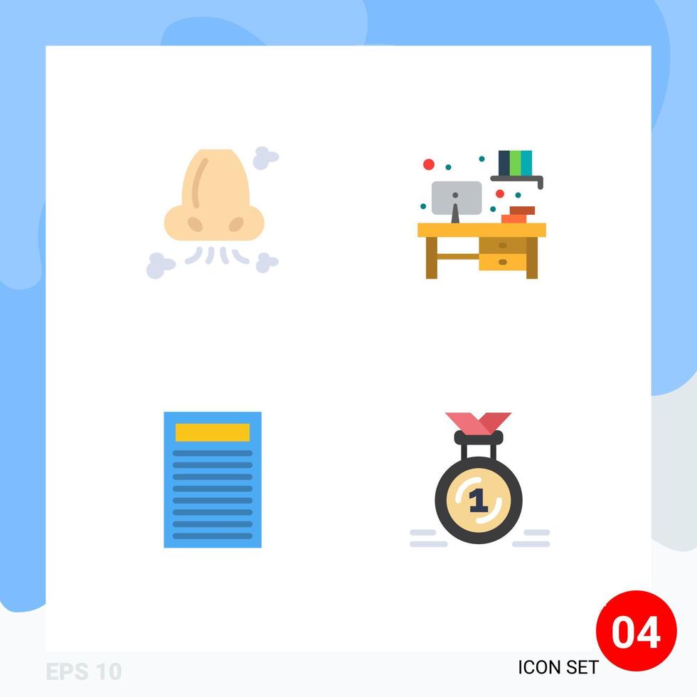 Set of 4 Vector Flat Icons on Grid for air education nose office award Editable Vector Design Elements