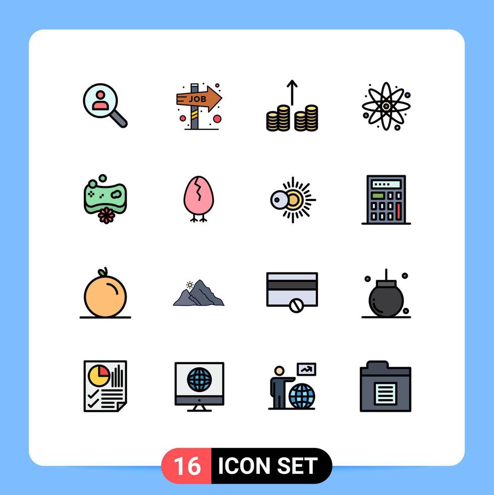 grupo de 16 líneas llenas de color plano moderno para jabón belleza oportunidad ciencia átomo elementos de diseño de vectores creativos editables