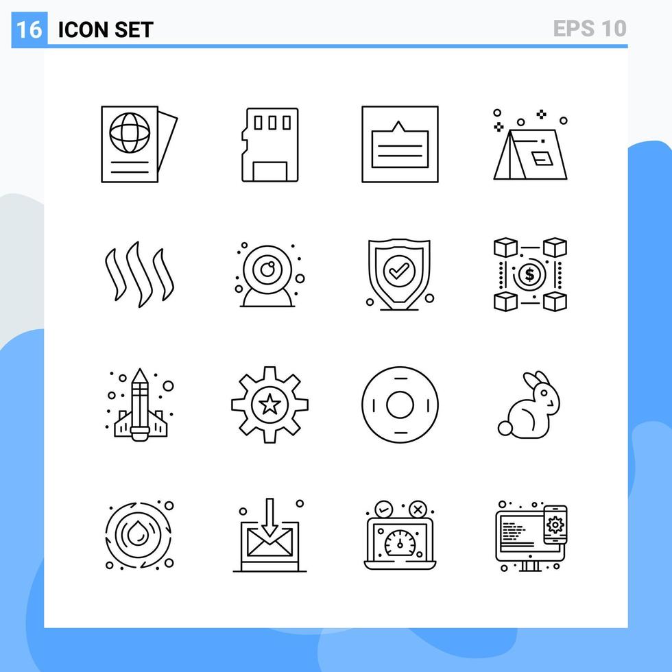 los iconos de estilo moderno de 16 líneas describen símbolos para uso general signo de icono de línea creativa aislado sobre fondo blanco paquete de 16 iconos vector