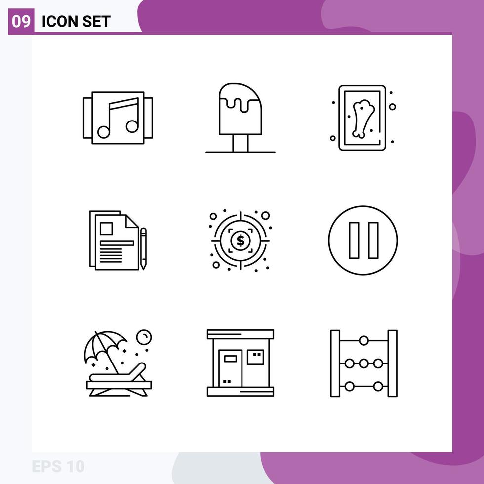 Outline Pack of 9 Universal Symbols of sign contract document food business meat Editable Vector Design Elements