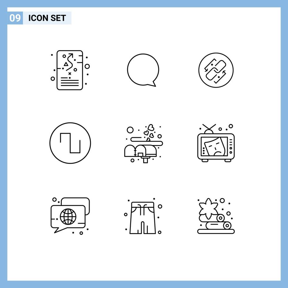 Pictogram Set of 9 Simple Outlines of letter wave link square link Editable Vector Design Elements