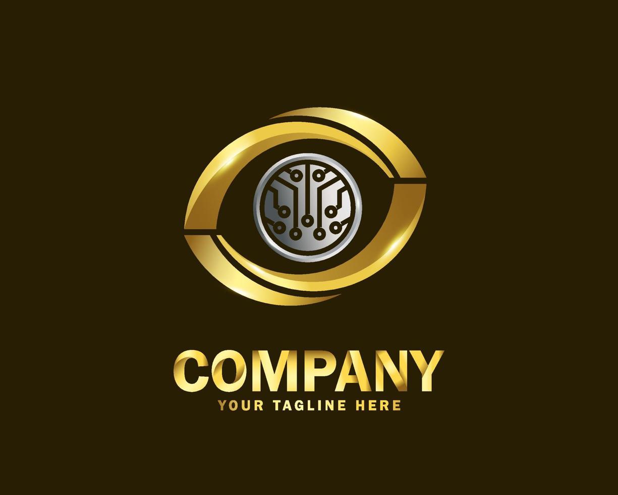 luxury gold eye tech logo design template vector