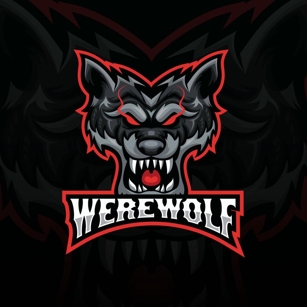 black and red angry wolf head mascot esport logo. front view wolf head logo design vector