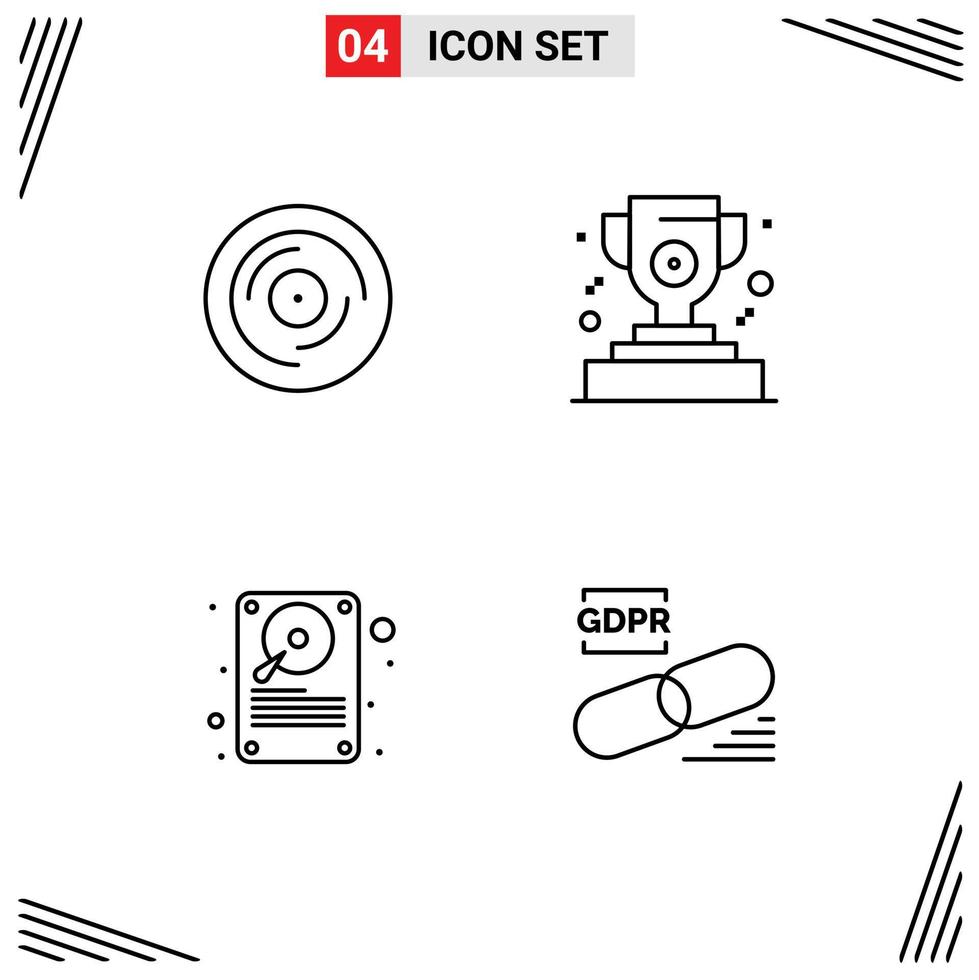 User Interface Pack of 4 Basic Filledline Flat Colors of beat hard disc scratching cup storage Editable Vector Design Elements